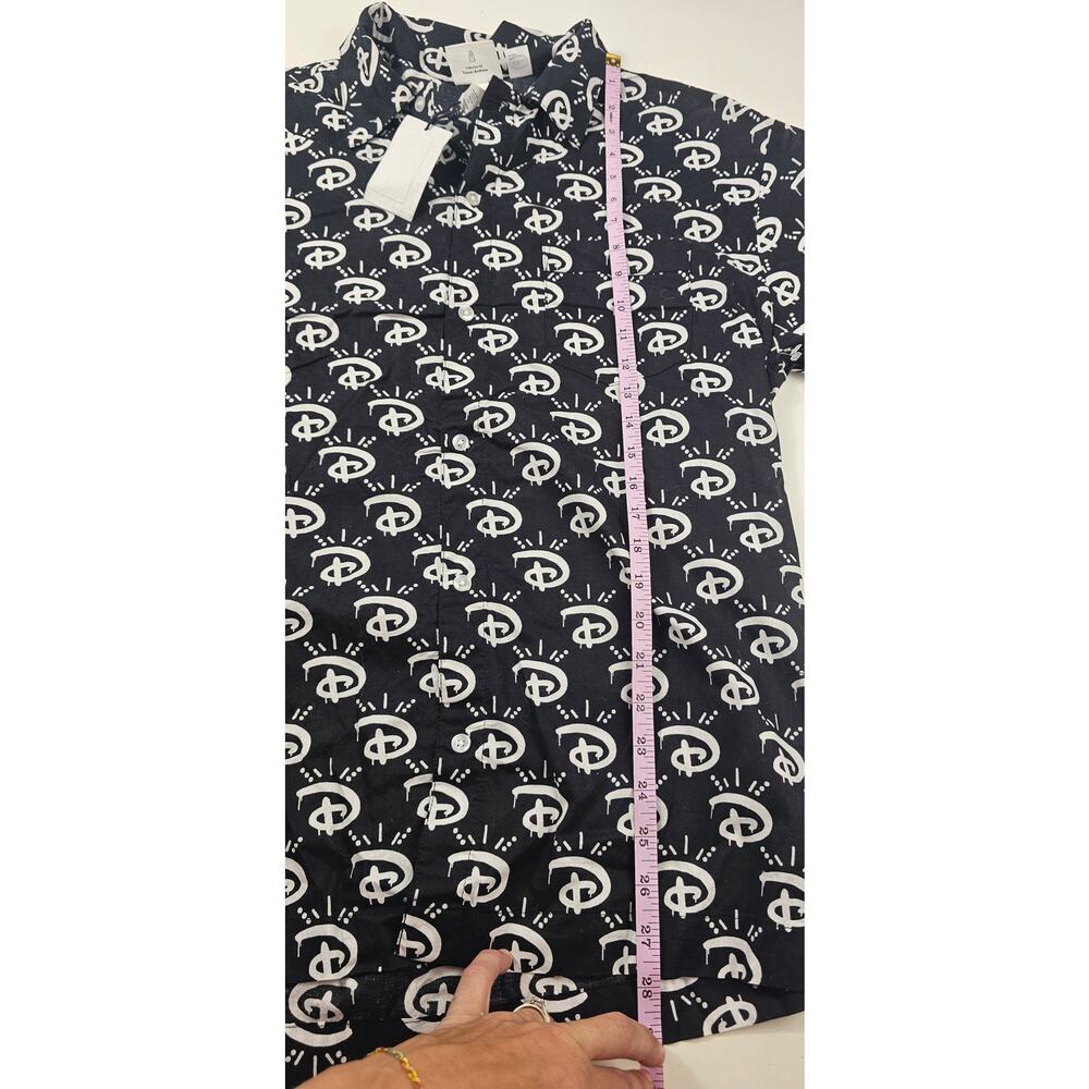 NWT Disney H&M M black white logo print all over graphic short sleeve button up - Picture 6 of 7